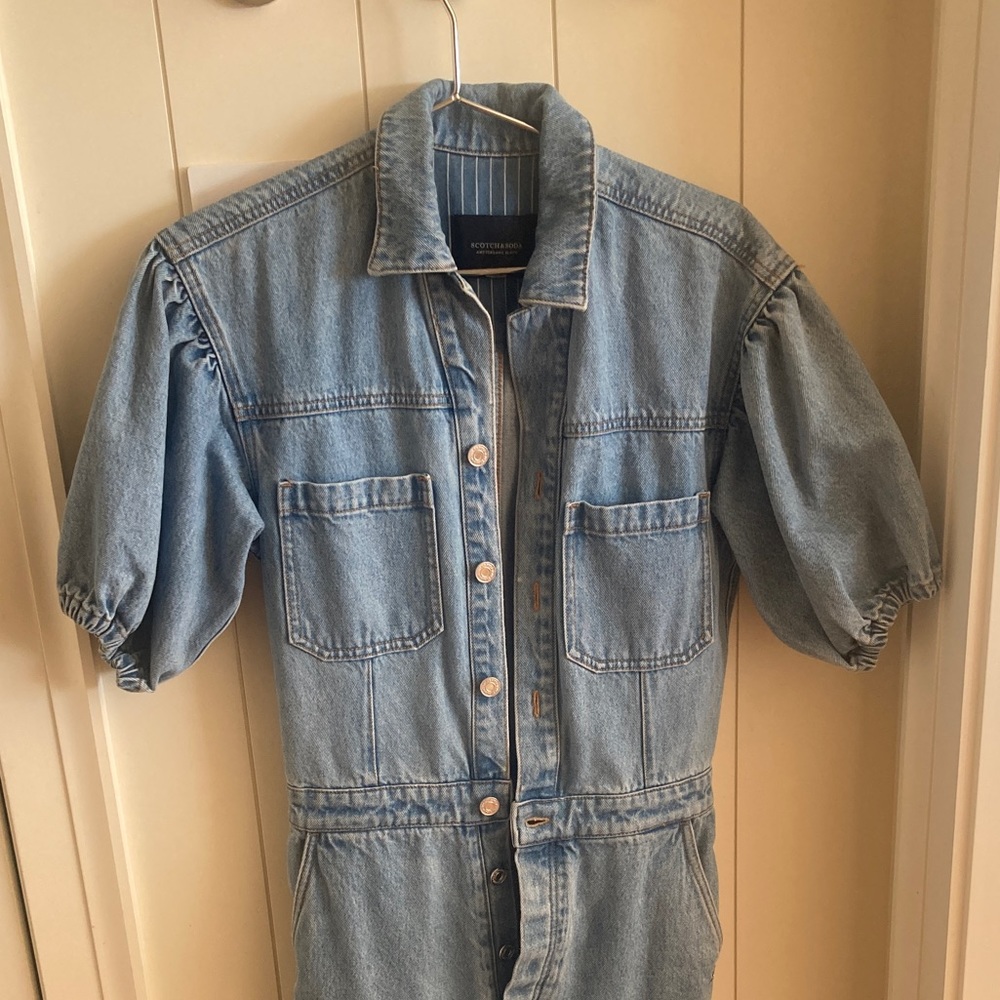 Scotch & soda puff sleeve denim jumpsuit